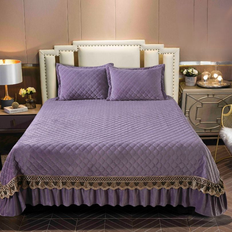 Cuvertura de pat catifea, 3 piese, ultra fina si eleganta, confort si stil modern | 2410-J