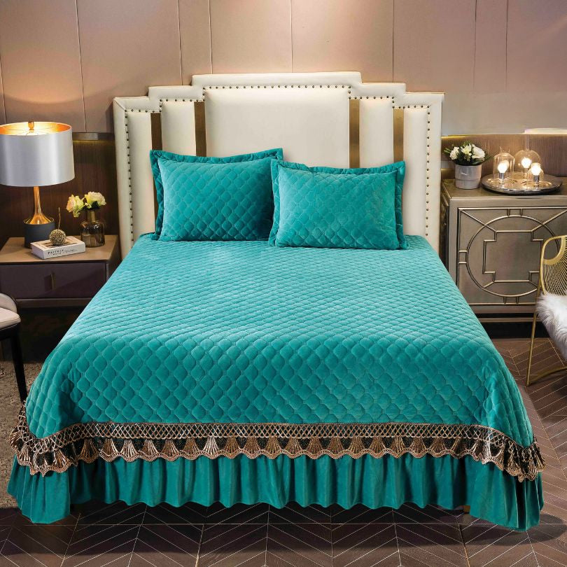 Cuvertura de pat catifea, 3 piese, ultra fina si eleganta, confort si stil modern | 2412-J 