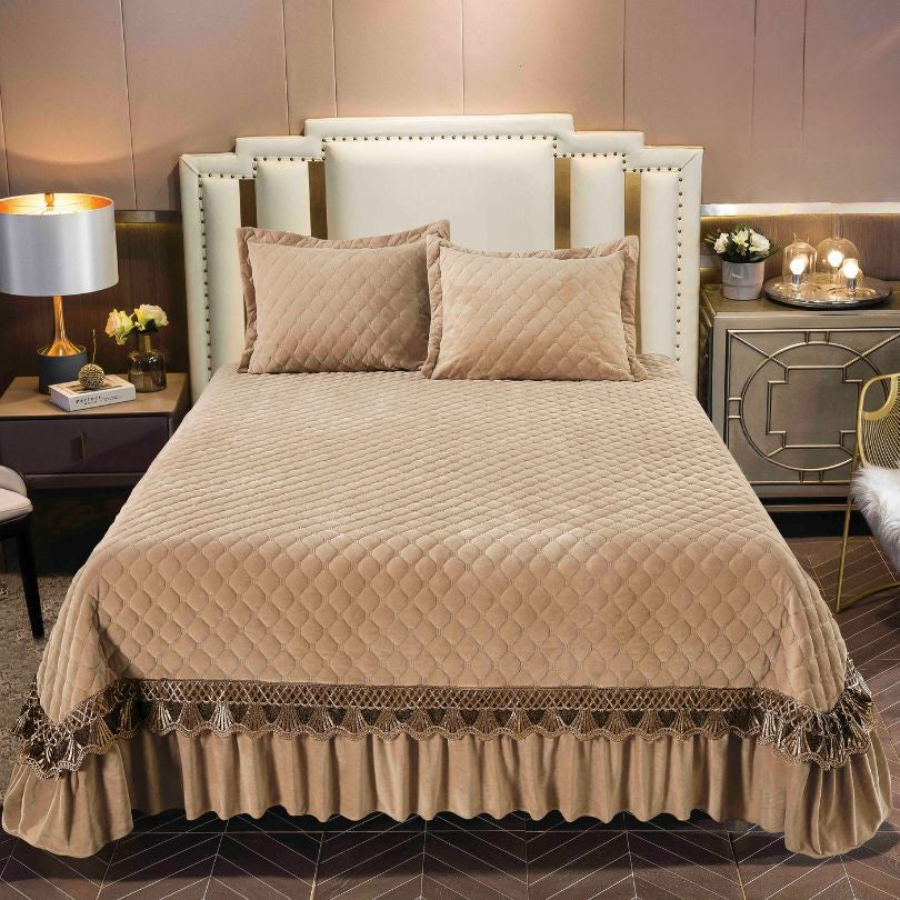 Cuvertura de pat catifea, 3 piese, ultra fina si eleganta, confort si stil modern | 2417-J 