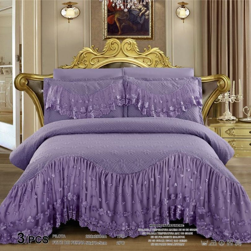 Cuvertura de pat din finet brodat, 3 piese, eleganta si confort pentru dormitor  | 1784-J
