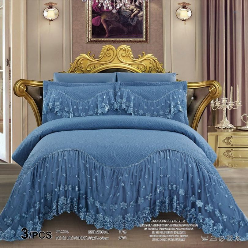 Cuvertura de pat din finet brodat, 3 piese, eleganta si confort pentru dormitor  | 1787-J