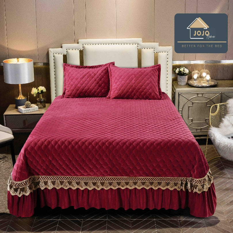 Cuvertura pat din Catifea - Set 3 Piese | Confort si Eleganta pentru Dormitor | COD 1028-J