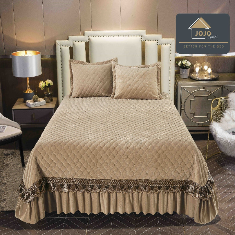 Cuvertura pat din Catifea - Set 3 Piese | Confort si Eleganta pentru Dormitor | COD 1029-J