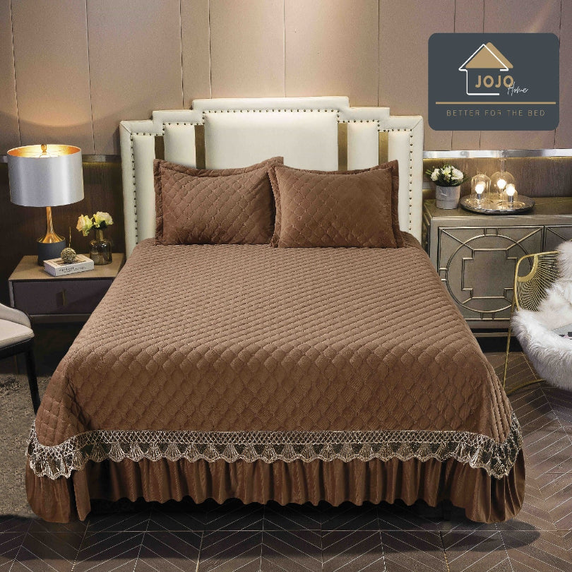 Cuvertura pat din Catifea - Set 3 Piese | Confort si Eleganta pentru Dormitor | COD 1032-J