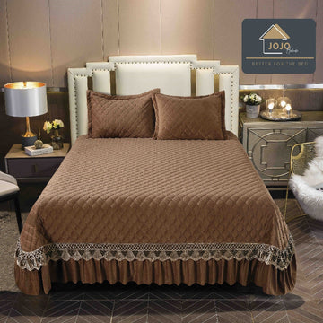 Cuvertura pat din Catifea - Set 3 Piese | Confort si Eleganta pentru Dormitor | COD 1032-J