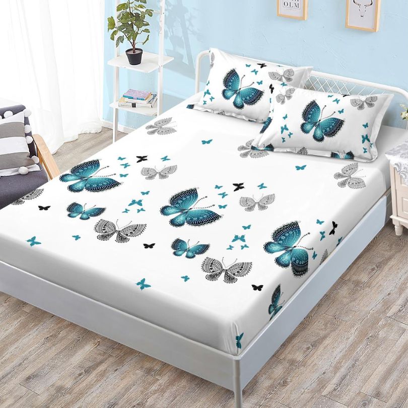 Husa de Pat din Bumbac Finet – Set 3 Piese pentru Confort si Eleganta | COD 1076-S