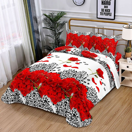 Lenjerie de Pat cu Elastic 1 Persoana din Bumbac Satinat 3D – 4 Piese | Confort Premium si Design Inovator | COD 1340-S