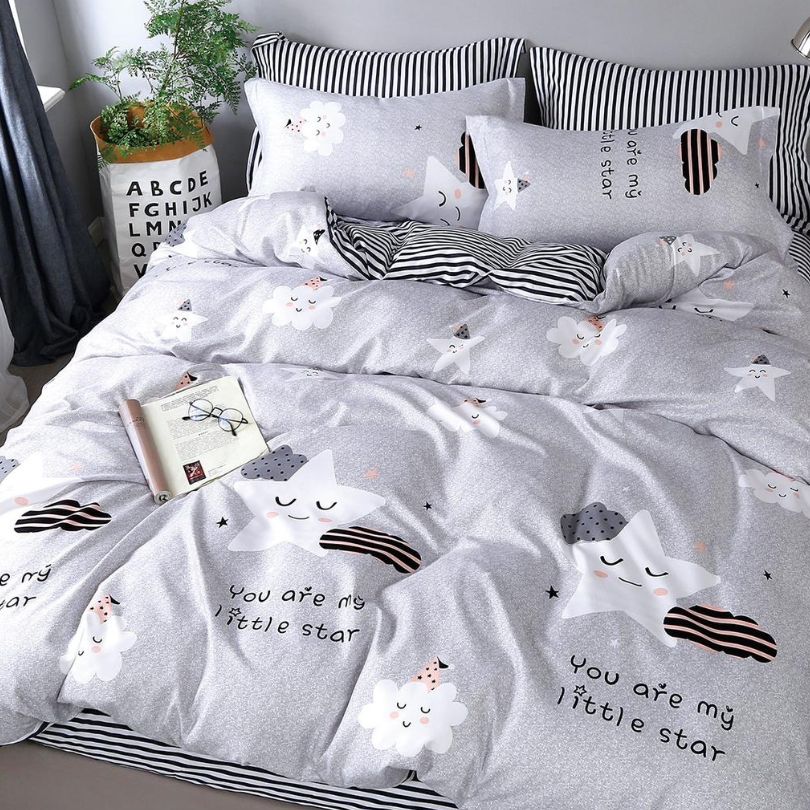 Lenjerie de Pat Bumbac Satinat cu Elastic – 4 Piese | Confort si Eleganta | COD 1253 - S