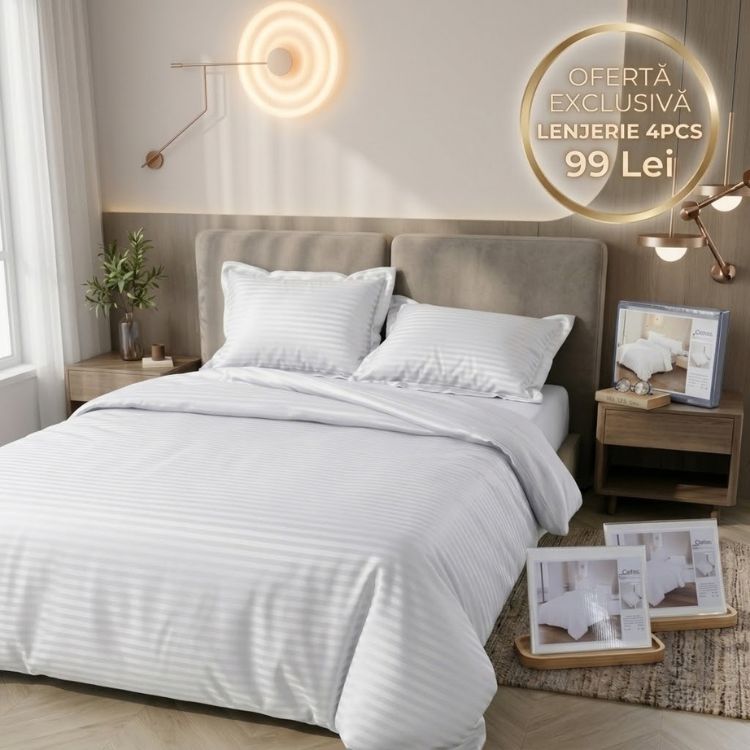 Lenjerie de pat damasc 4 piese cu elastic – Eleganta Hotelieră la Super Ofertă 🌙✨| 0277-CA
