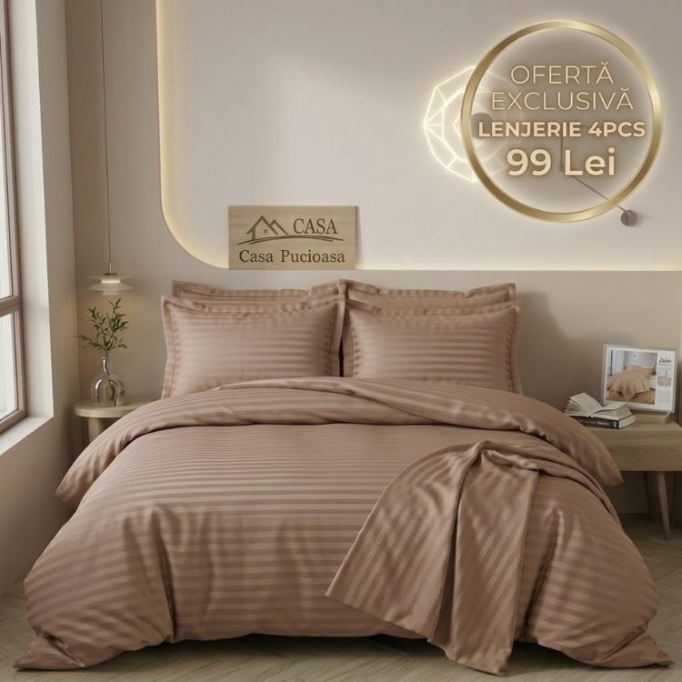 Lenjerie de pat damasc 4 piese cu elastic – Eleganta Hotelieră la Super Ofertă 🌙✨| 0275-CA
