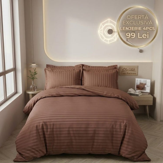 Lenjerie de pat damasc 4 piese cu elastic – Eleganta Hotelieră la Super Ofertă 🌙✨| 0274-CA