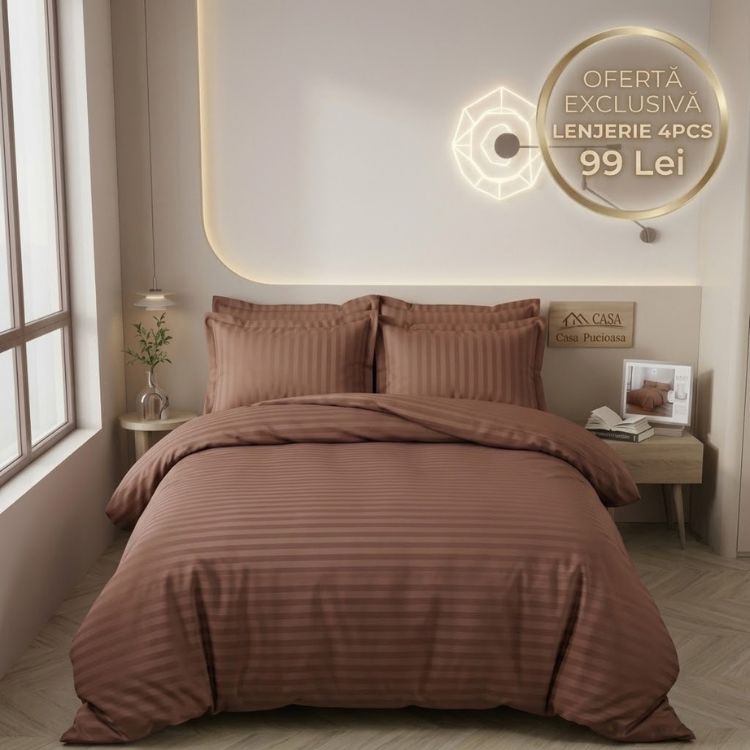 Lenjerie de pat damasc 4 piese cu elastic – Eleganta Hotelieră la Super Ofertă 🌙✨| 0274-CA