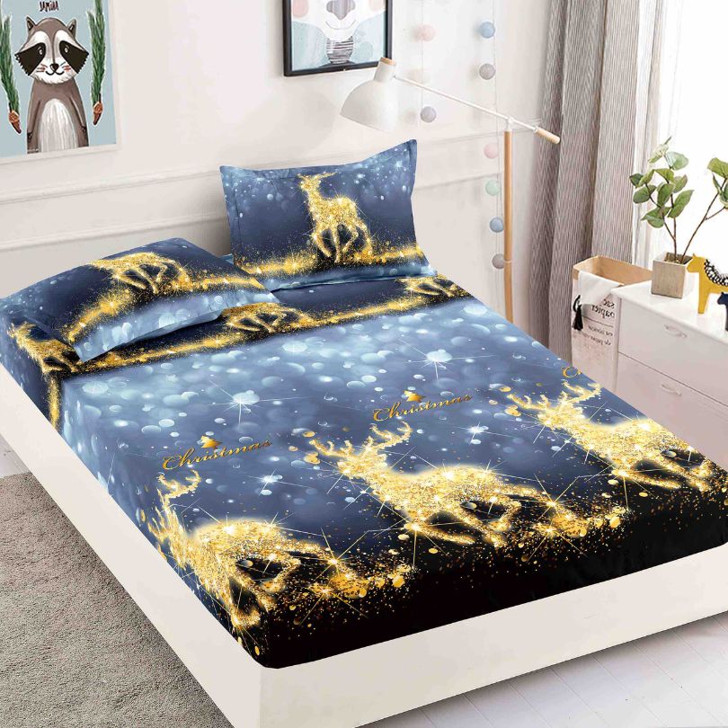 Husa de Pat din Bumbac Finet Craciun – Set 3 Piese pentru Confort si Eleganta | COD 1639-J