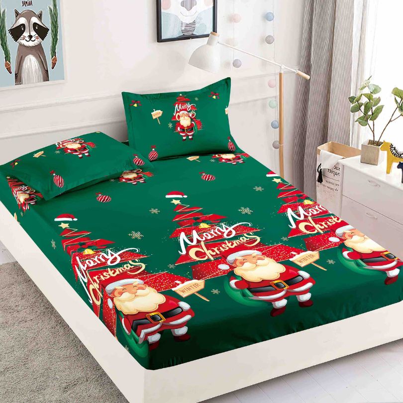 Husa de Pat din Bumbac Finet Craciun – Set 3 Piese pentru Confort si Eleganta | COD 1642-J