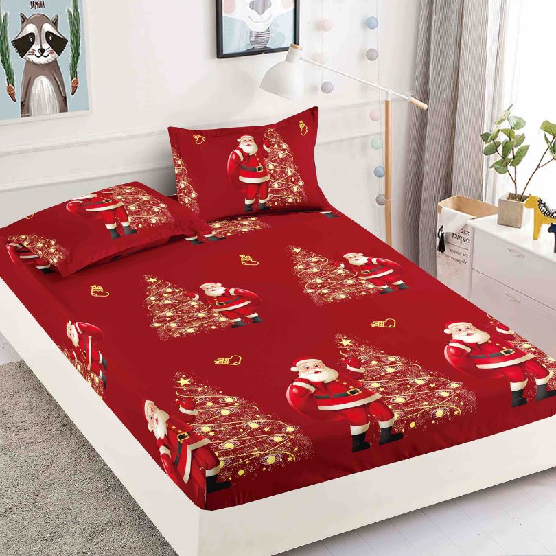 Husa de Pat din Bumbac Finet Craciun – Set 3 Piese pentru Confort si Eleganta | COD 1643-J