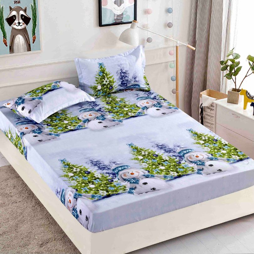 Husa de Pat din Bumbac Finet Craciun – Set 3 Piese pentru Confort si Eleganta | COD 1647-J