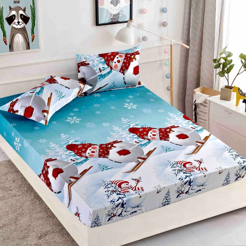 Husa de Pat din Bumbac Finet Craciun – Set 3 Piese pentru Confort si Eleganta | COD 1651-J