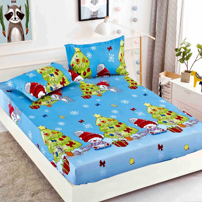 Husa de Pat din Bumbac Finet Craciun – Set 3 Piese pentru Confort si Eleganta | COD 1657-J