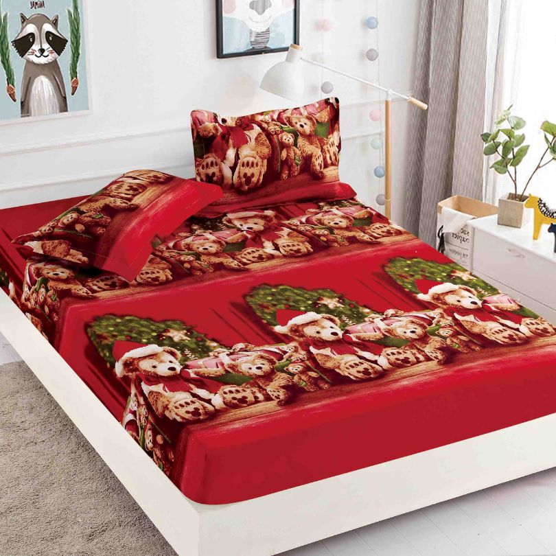 Husa de Pat din Bumbac Finet Craciun – Set 3 Piese pentru Confort si Eleganta | COD 1658-J