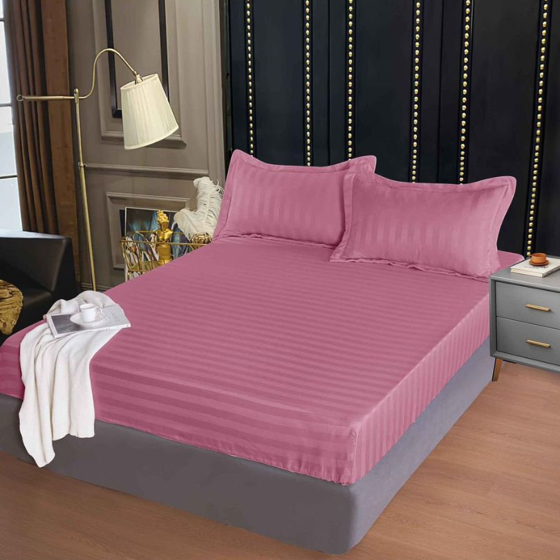 Husa de pat Damasc Deluxe, cu elastic, 160x200, 2 fete de perna, 100% bumbac | 0336-PV