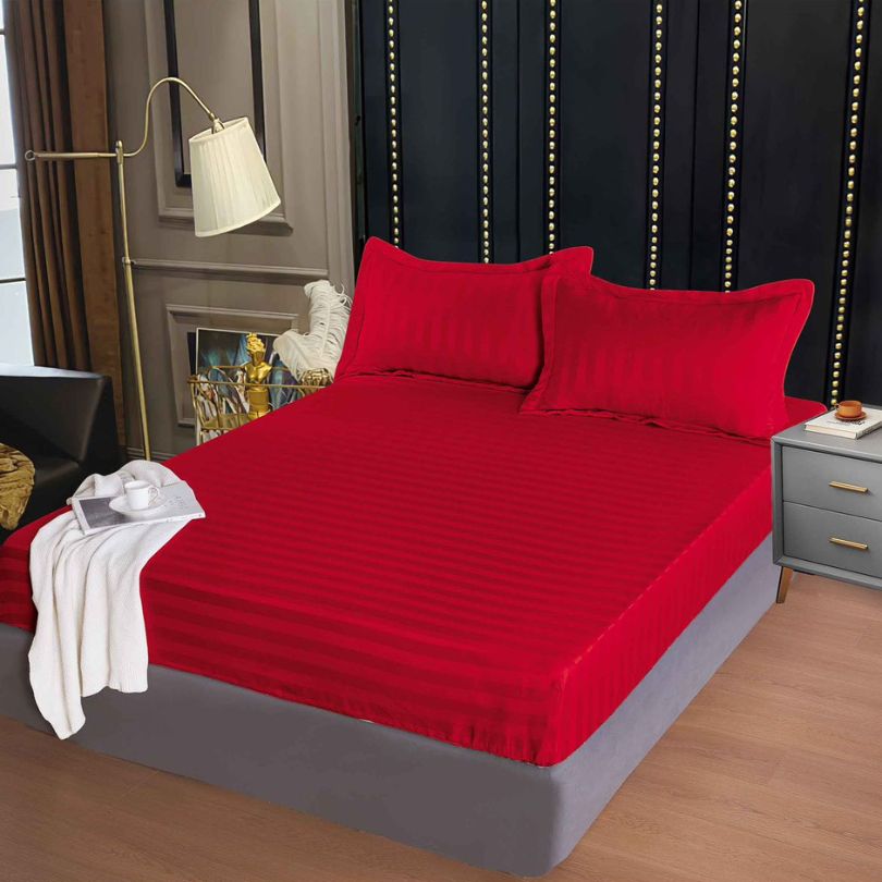 Husa de pat Damasc Deluxe, cu elastic, 160x200, 2 fete de perna, 100% bumbac | 0337-PV