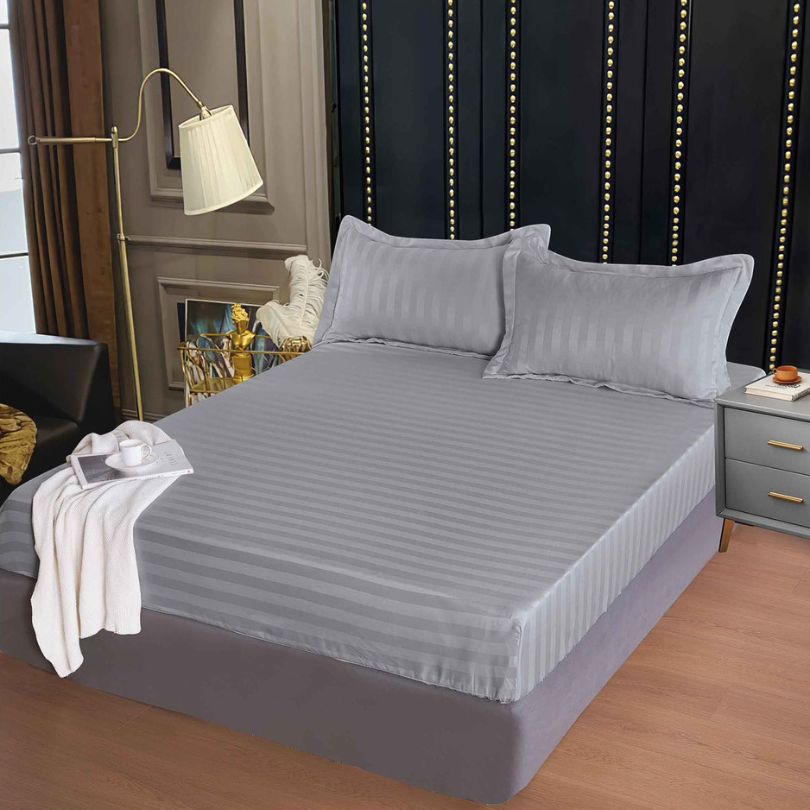 Husa de pat Damasc Deluxe, cu elastic, 160x200, 2 fete de perna, 100% bumbac | 0341-PV