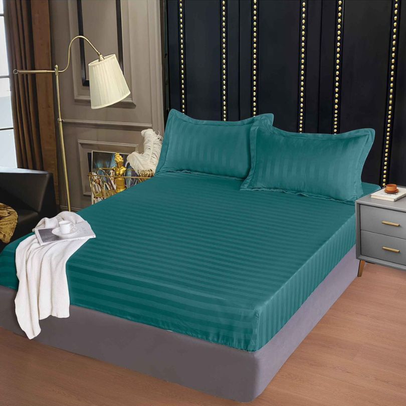 Husa de pat Damasc Deluxe, cu elastic, 160x200, 2 fete de perna, 100% bumbac | 0342-PV