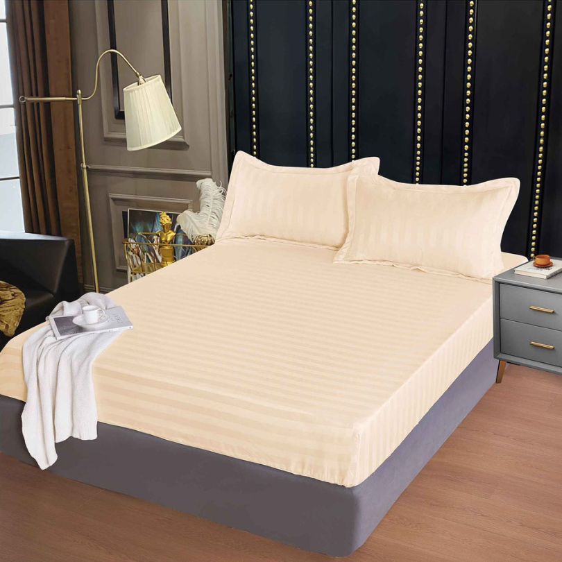 Husa de pat Damasc Deluxe, cu elastic, 160x200, 2 fete de perna, 100% bumbac | 0343-PV