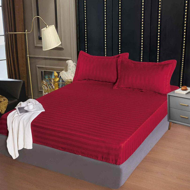 Husa de pat Damasc Deluxe, cu elastic, 160x200, 2 fete de perna, 100% bumbac | 0347-PV