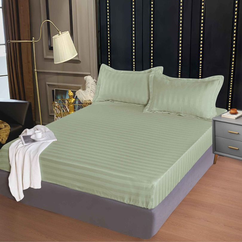 Husa de pat Damasc Deluxe, cu elastic, 160x200, 2 fete de perna, 100% bumbac | 0352-PV