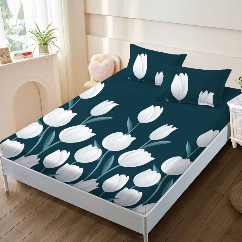 Husa de pat cu ELASTIC, Finet, 3 piese, 160x200x25, 100% bumbac | 0089-PV