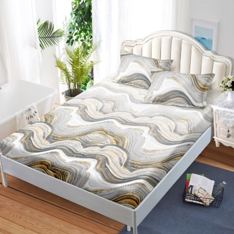 Husa de pat cu ELASTIC, Finet, 3 piese, 160x200x25, 100% bumbac | 0136-PV