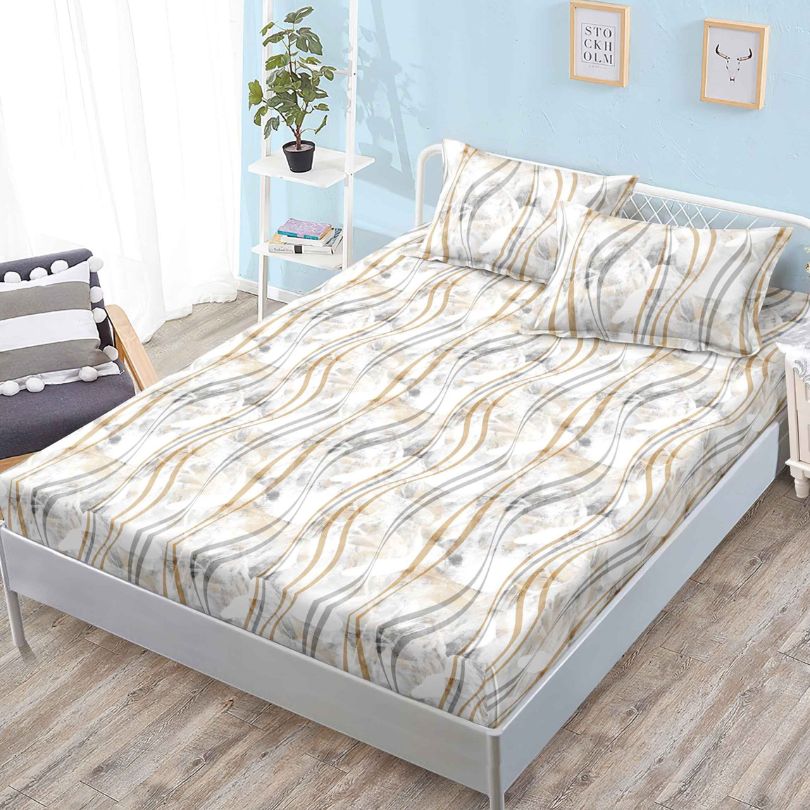 Husa de pat cu ELASTIC, Finet, 3 piese, 160x200x25, 100% bumbac | 0137-PV