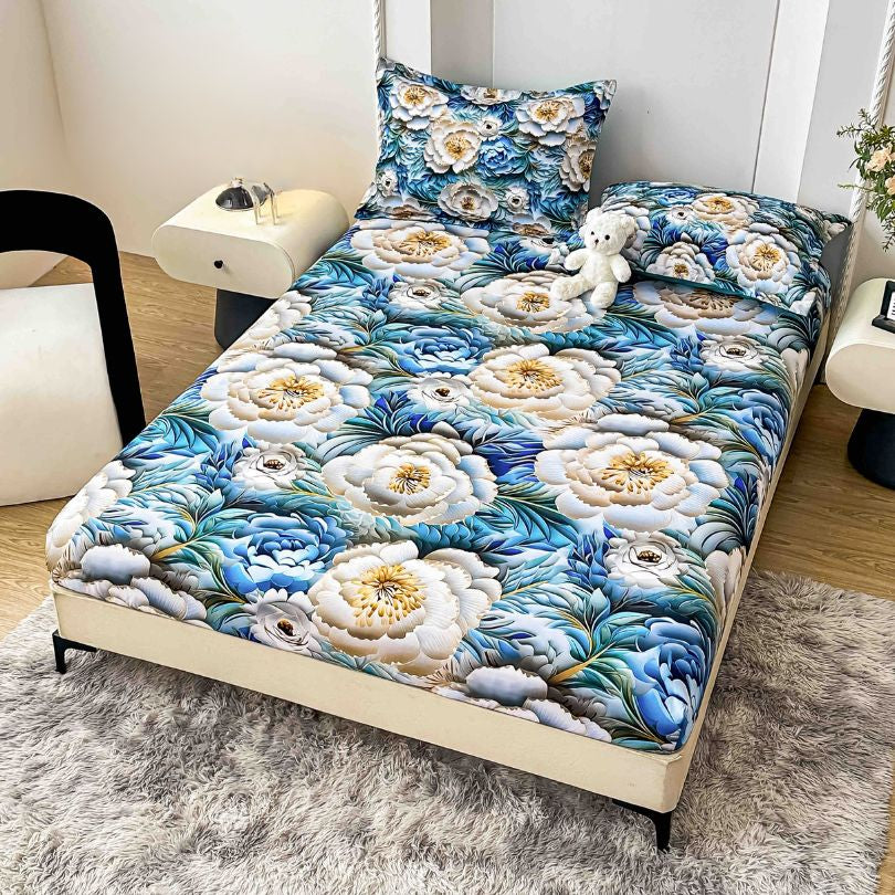 Husa de pat din  finet, imprimare digitala, ultra moale si rezistenta, decor modern | 2206-J
