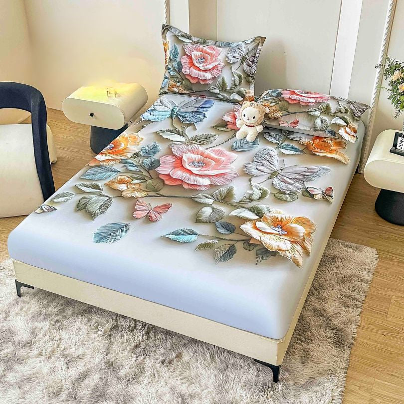 Husa de pat din  finet, imprimare digitala, ultra moale si rezistenta, decor modern | 2211-J 