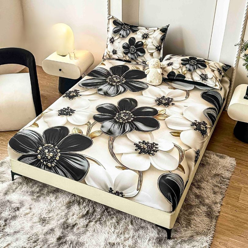 Husa de pat din  finet, imprimare digitala, ultra moale si rezistenta, decor modern | 2216-J