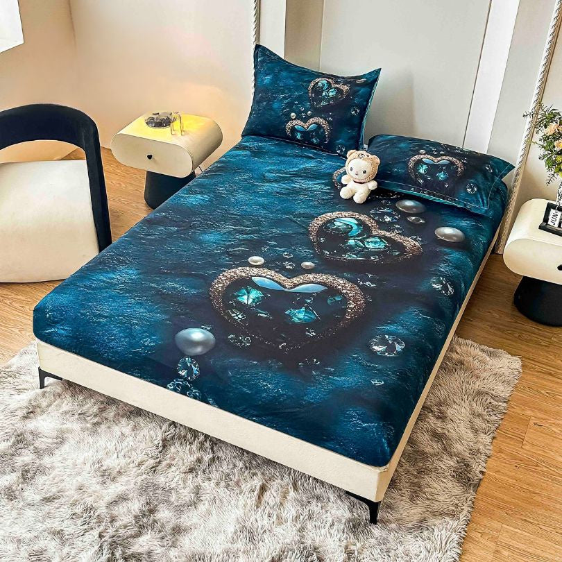 Husa de pat din  finet, imprimare digitala, ultra moale si rezistenta, decor modern | 2217-J 