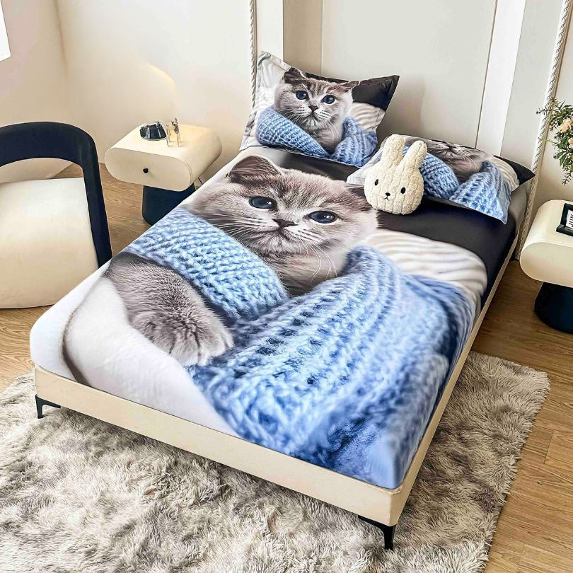 Husa de pat din  finet, imprimare digitala, ultra moale si rezistenta, decor modern | 2220-J