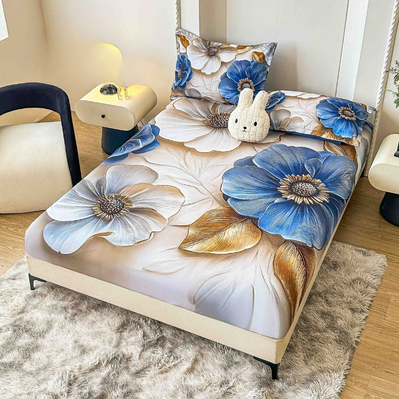 Husa de pat din  finet, imprimare digitala, ultra moale si rezistenta, decor modern | 2222-J