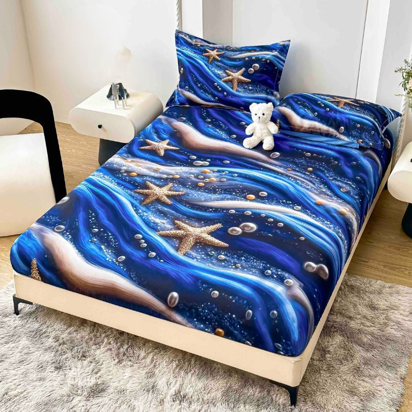 Husa de pat din  finet, imprimare digitala, ultra moale si rezistenta, decor modern | 2230-J