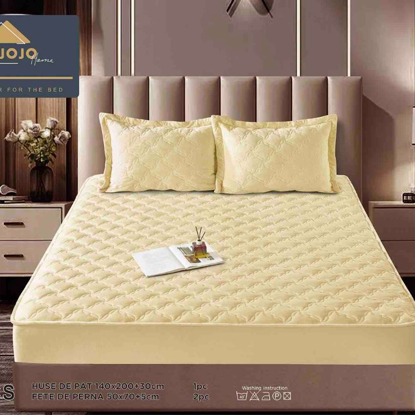 Husa de pat topper catifea – Set complet 3 piese, confort si eleganta pentru patul tau 140X200cm | COD 1553J