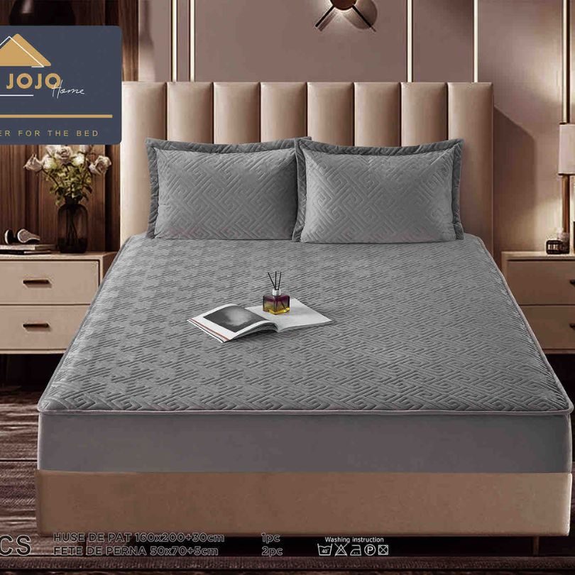 Husa de pat topper catifea – Set complet 3 piese, confort si eleganta pentru patul tau 160X200cm | COD 1537J