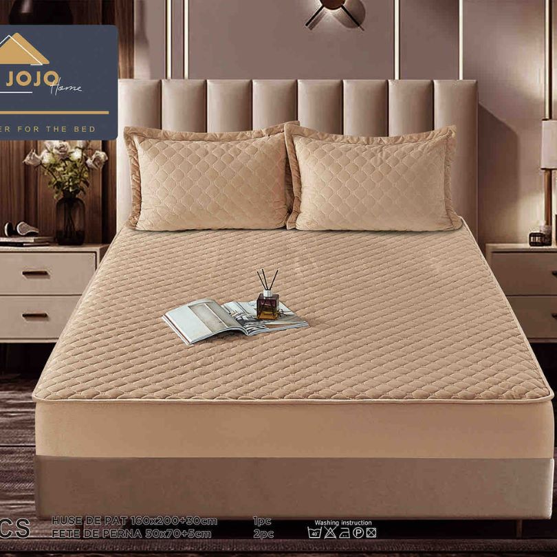 Husa de pat topper catifea – Set complet 3 piese, confort si eleganta pentru patul tau 160X200cm | COD 1541-J