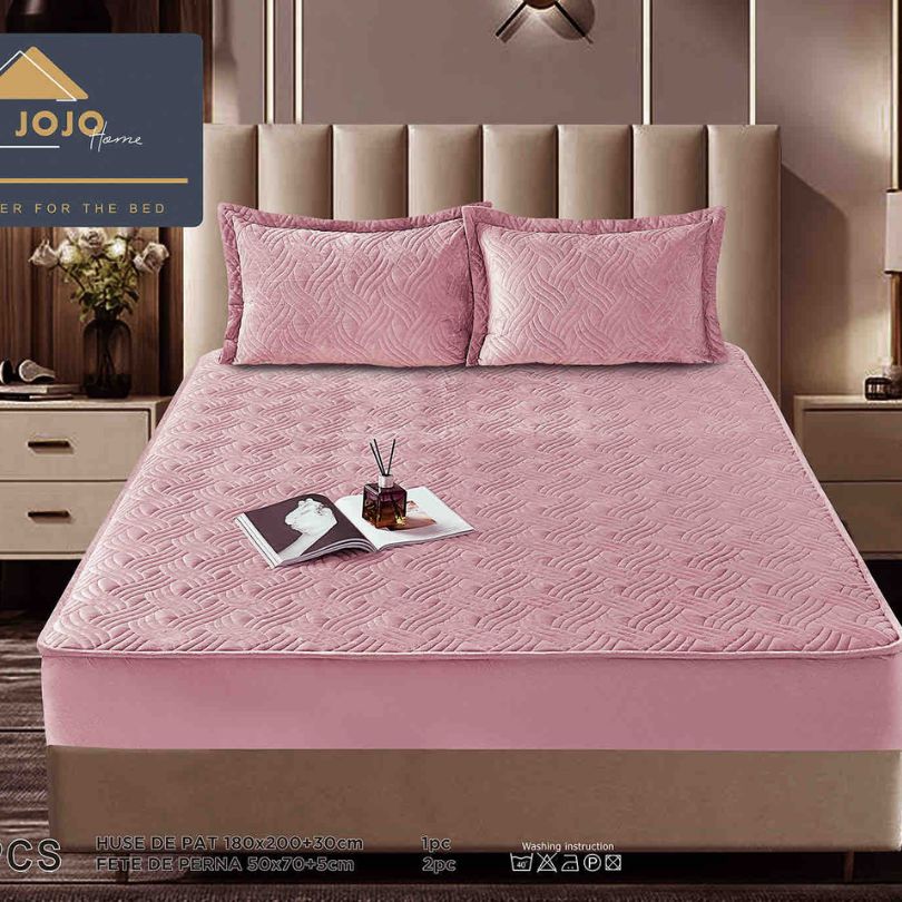 Husa de pat topper catifea – Set complet 3 piese, confort si eleganta pentru patul tau 180X200cm | COD 1525J