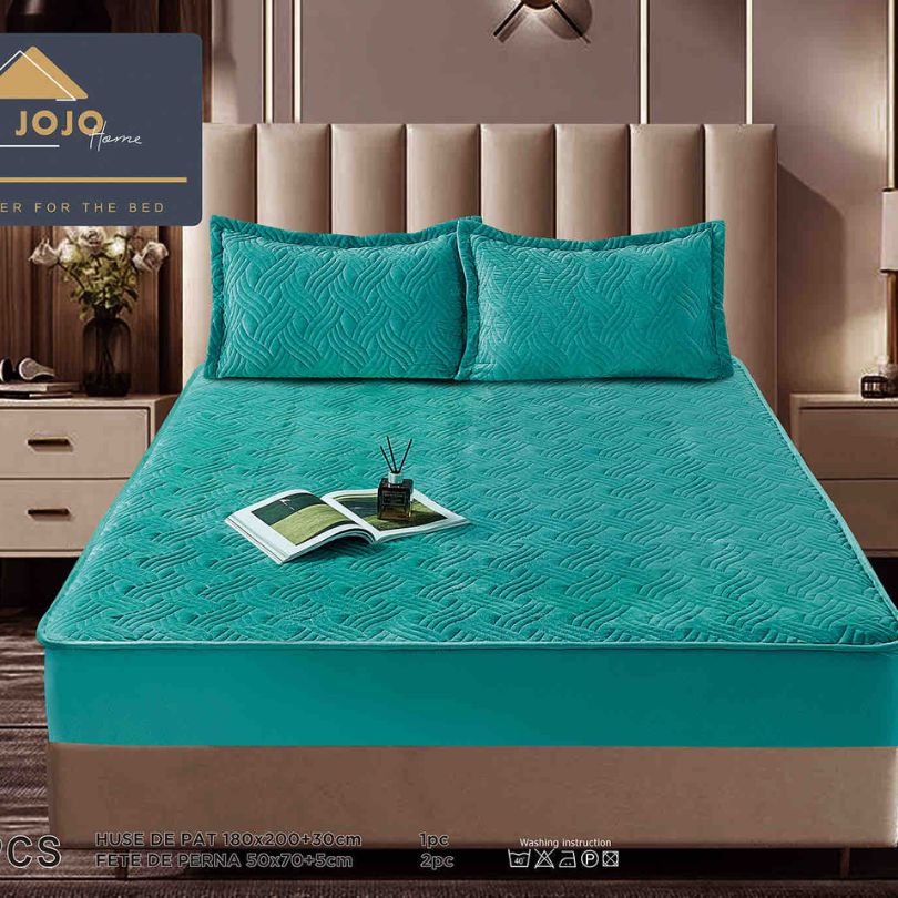 Husa de pat topper catifea – Set complet 3 piese, confort si eleganta pentru patul tau 180X200cm | COD 1528J