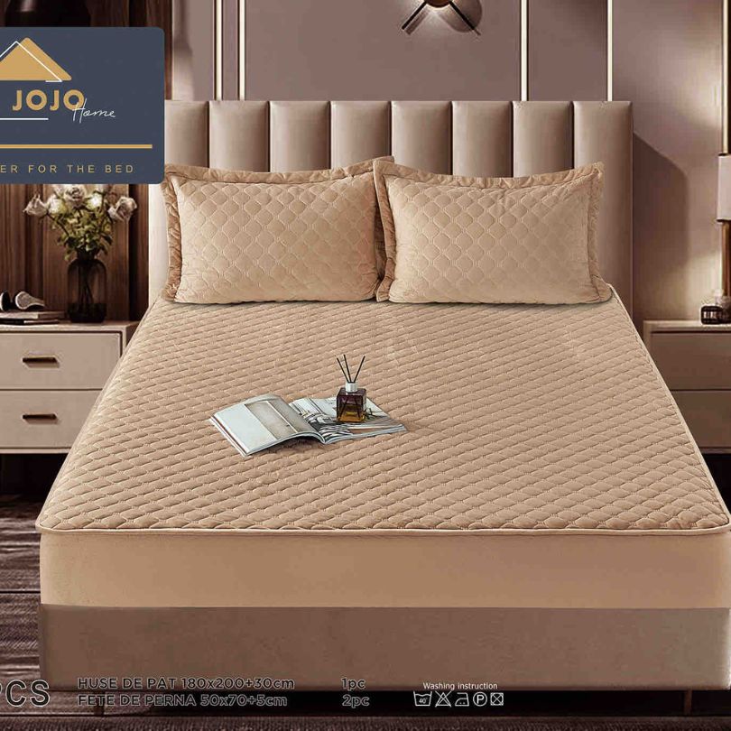 Husa de pat topper catifea – Set complet 3 piese, confort si eleganta pentru patul tau 180X200cm | COD 1531J