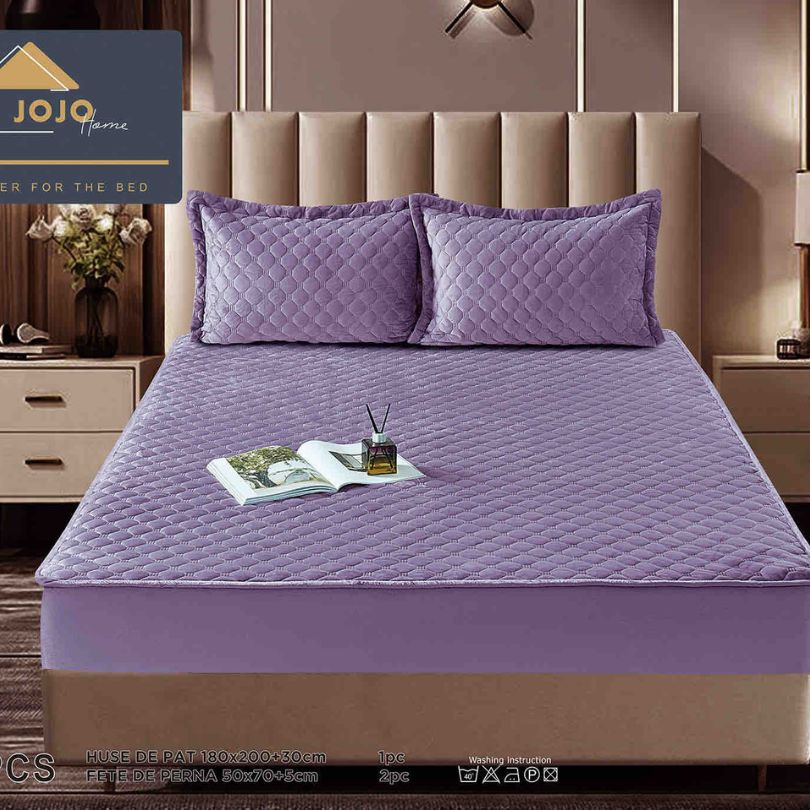 Husa de pat topper catifea – Set complet 3 piese, confort si eleganta pentru patul tau 180X200cm | COD 1534J