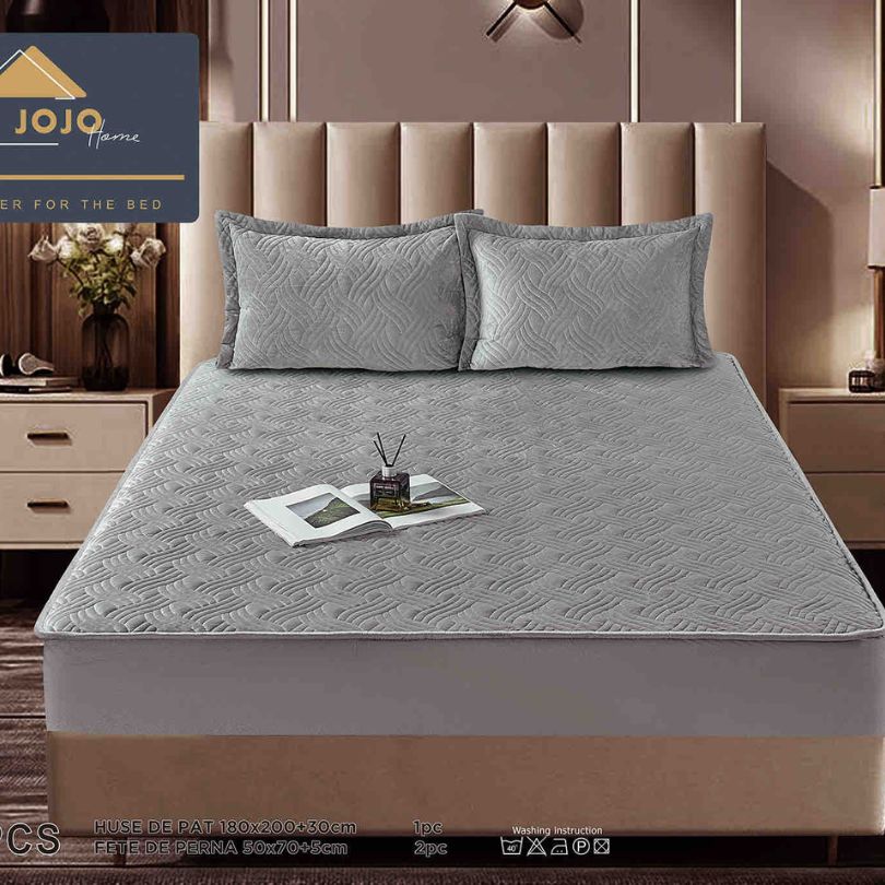 Husa de pat topper catifea – Set complet 3 piese, confort si eleganta pentru patul tau 180X200cm | COD 1535J