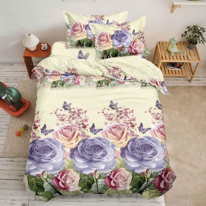 Lenjerie de Pat 1 Persoana din Bumbac Satinat 3D – 4 Piese | Confort si Eleganța Moderna | COD 0740-S