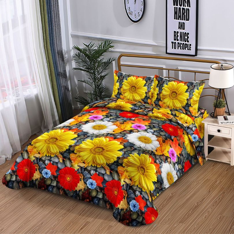 Lenjerie de Pat 1 Persoana din Bumbac Satinat 3D – 4 Piese | Confort si Eleganta Moderna | COD 0741-S